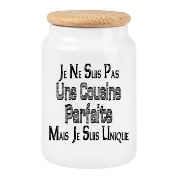 Pas une Cousine Parfaite Mais je suis Unique - Boîte à biscuits avec couvercle en bois - blanc - Devant