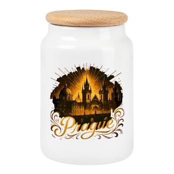 Prague Capitale République tchèque Cadeau d’or - Boîte à biscuits avec couvercle en bois - blanc - Devant