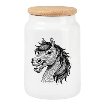 Elegant horse – silhouette for equestrian fans - Cookie Jar with Wooden Lid - white - Front