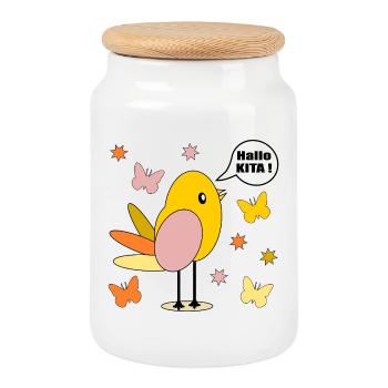 HALLO KITA KIND KINDERTAGESSTÄTTE VOGEL - Keksdose mit Holzdeckel - Weiß - Vorne