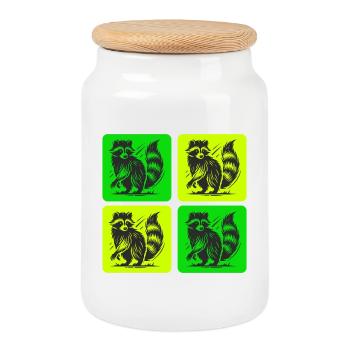 Stylish raccoon retro design - Cookie Jar with Wooden Lid - white - Front
