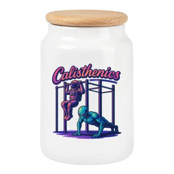 Calisthenics Astronaut Alien Klimmzüge Geschenk - Keksdose mit Holzdeckel - Weiß - Vorne
