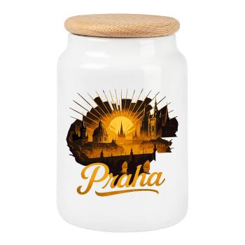 Prague Prague Capitale République tchèque Cadeau d’or - Boîte à biscuits avec couvercle en bois - blanc - Devant