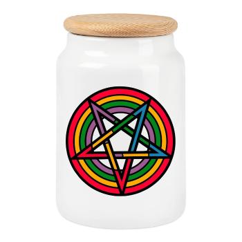 Rainbowpentagram - Cookie Jar with Wooden Lid - white - Front