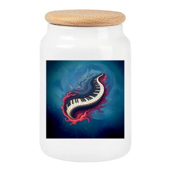 La musique en mouvement, le piano se courbe. - Boîte à biscuits avec couvercle en bois - blanc - Devant