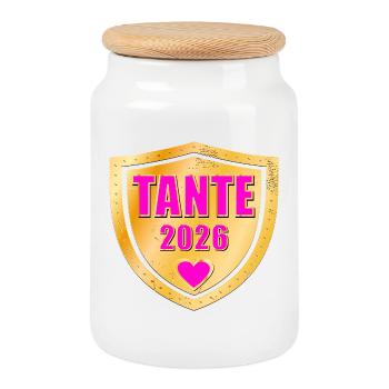 BABY ANNOUNCEMENT AUNT 2026 BIRTH - Cookie Jar with Wooden Lid - white - Front