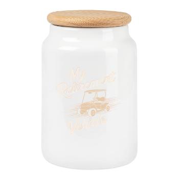 Retirement Golf Cart Ride for Mom & Dad - Cookie Jar with Wooden Lid - white - Front