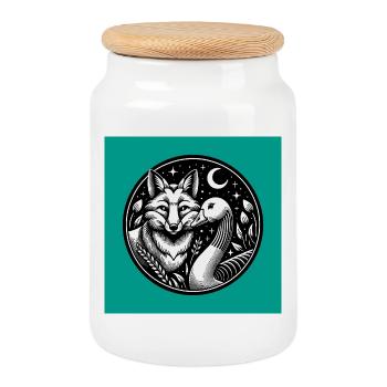 Renard et oie en amitié - Boîte à biscuits avec couvercle en bois - blanc - Devant