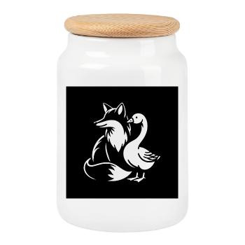 Renard et oie en amitié - Boîte à biscuits avec couvercle en bois - blanc - Devant