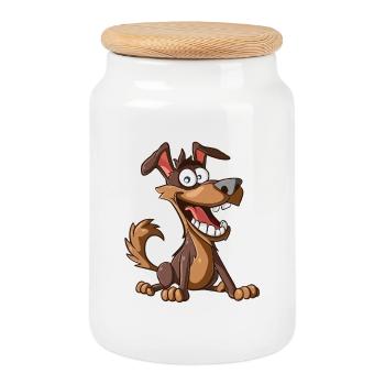 Fröhlicher Cartoon Hund - Keksdose mit Holzdeckel - Weiß - Vorne