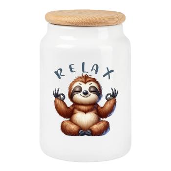 SSW14-RELAX YOGA - Cookie Jar with Wooden Lid - white - Front