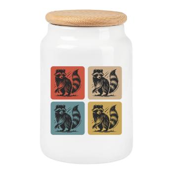 Stylish raccoon retro design - Cookie Jar with Wooden Lid - white - Front