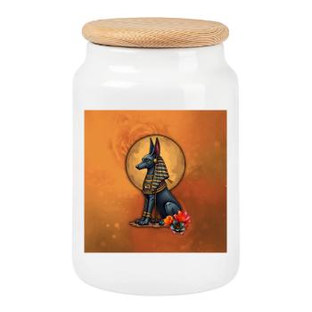 Anubis au clair de lune. - Boîte à biscuits avec couvercle en bois - blanc - Devant