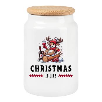 Reindeer with Wine – Christmas Vibes - Cookie Jar with Wooden Lid - white - Front