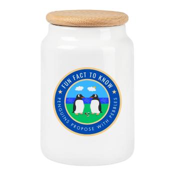 Penguins propose with pebbles - Cookie Jar with Wooden Lid - white - Front