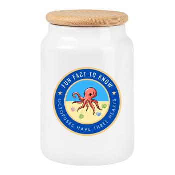Octopuses have three hearts - Cookie Jar with Wooden Lid - white - Front