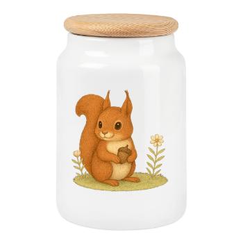 Forêt nordique - Écureuil - Boîte à biscuits avec couvercle en bois - blanc - Devant