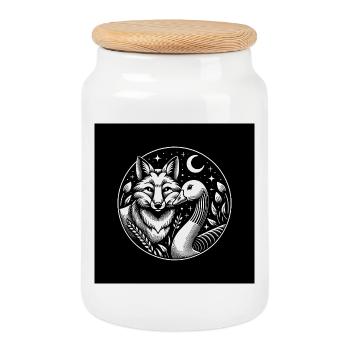 Fox and Goose Friendship Friends Forever - Cookie Jar with Wooden Lid - white - Front