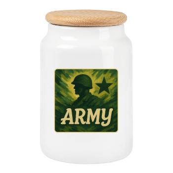 Army Soldiers Design - Cookie Jar with Wooden Lid - white - Front