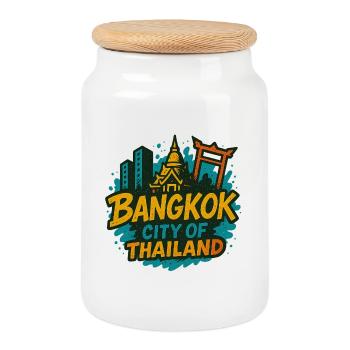 Bangkok, Thaïlande, Design - Boîte à biscuits avec couvercle en bois - blanc - Devant