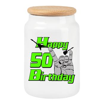 Happy Birthday 50 , Heavy Metal 50. Geburtstag - Keksdose mit Holzdeckel - Weiß - Vorne