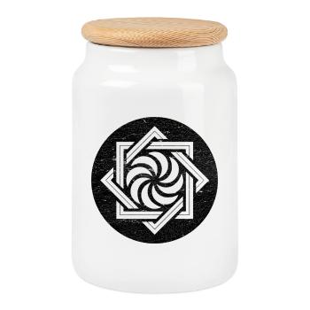 Arevakhach, Armenian symbol - black circle - Cookie Jar with Wooden Lid - white - Front