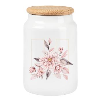 Design floral élégant fard à joues - Boîte à biscuits avec couvercle en bois - blanc - Devant