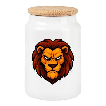 Angry Lion - Keksdose mit Holzdeckel - Weiß - Vorne