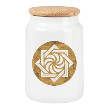 Arevakhach, Armenian symbol - golden circle - Cookie Jar with Wooden Lid - white - Front