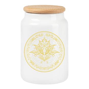 Lotus Mandala - Symbole spirituel en or - Boîte à biscuits avec couvercle en bois - blanc - Devant