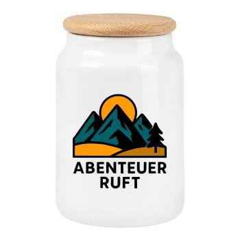 Motif de montagne avec lever de soleil - Boîte à biscuits avec couvercle en bois - blanc - Devant