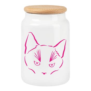 Cat in focus - Cookie Jar with Wooden Lid - white - Front
