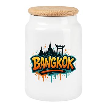 Bangkok Thailand Design - Keksdose mit Holzdeckel - Weiß - Vorne
