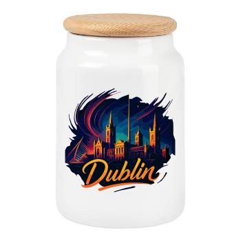 Dublin Capital Irlande Silhouette Cadeau - Boîte à biscuits avec couvercle en bois - blanc - Devant