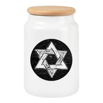 Étoile de David ornée en cercle noir - Boîte à biscuits avec couvercle en bois - blanc - Devant