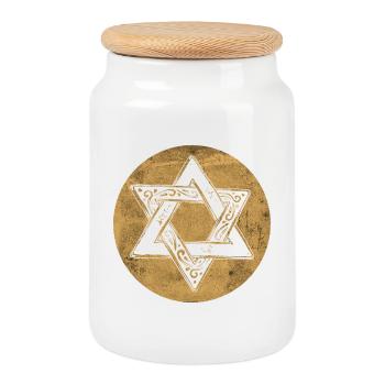 Étoile de David ornée en cercle doré - Boîte à biscuits avec couvercle en bois - blanc - Devant