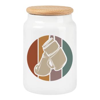Gants de boxe rétro comme logo - Symbole de boxe vintage - Boîte à biscuits avec couvercle en bois - blanc - Devant