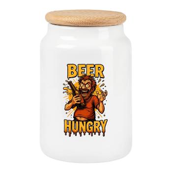 Bier Hunger Design - Keksdose mit Holzdeckel - Weiß - Vorne