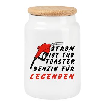Benzin für Legenden - Keksdose mit Holzdeckel - Weiß - Vorne