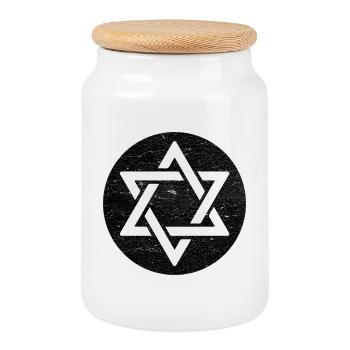 Étoile de David en cercle noir - Boîte à biscuits avec couvercle en bois - blanc - Devant