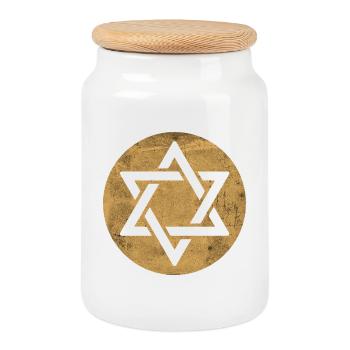 Étoile de David en cercle doré - Boîte à biscuits avec couvercle en bois - blanc - Devant