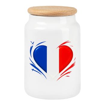 Love Beating Heart - French Flag - Cookie Jar with Wooden Lid - white - Front
