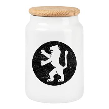 Lion de Juda dans cercle noir - Boîte à biscuits avec couvercle en bois - blanc - Devant