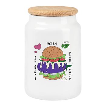 Veganer Burger - Keksdose mit Holzdeckel - Weiß - Vorne