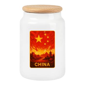 Art de voyage en Chine - Boîte à biscuits avec couvercle en bois - blanc - Devant