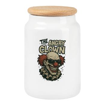 Le clown en colère - Boîte à biscuits avec couvercle en bois - blanc - Devant