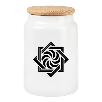 Arevakhach, Armenian symbol in black - Cookie Jar with Wooden Lid - white - Front