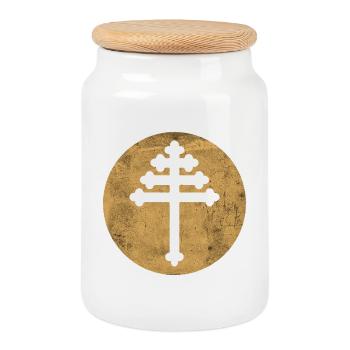 Croix maronite dans cercle doré - Boîte à biscuits avec couvercle en bois - blanc - Devant