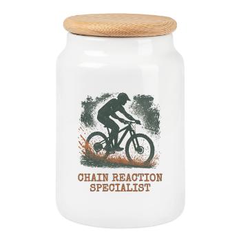 Chain Reaction Specialist Bike Lover Design - Cookie Jar with Wooden Lid - white - Front