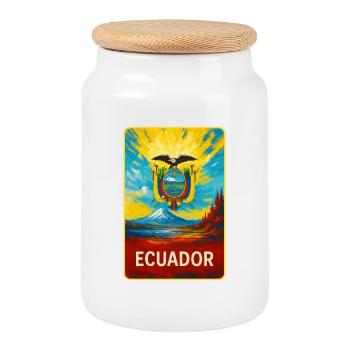 Équateur - Emblème coloré - Boîte à biscuits avec couvercle en bois - blanc - Devant